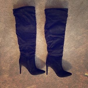 Black velvet above the knee boots